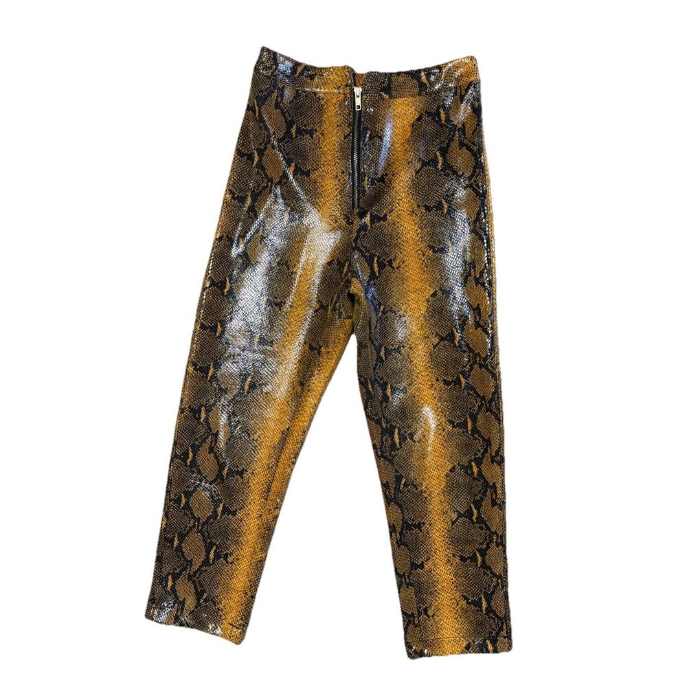 Bespoke Custom Made Snake Leggings Pants Orange Black Crop Zip Shiny Pleather